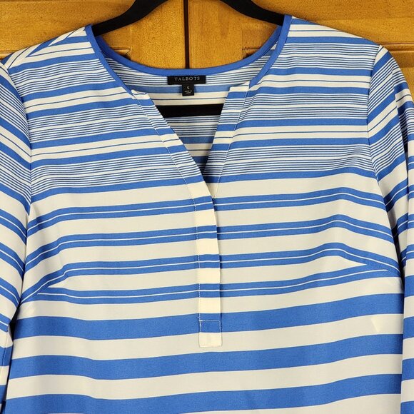 Talbots Blue & White Striped Roll Tab Sleeve Tunic Blouse - S - Picture 5 of 12